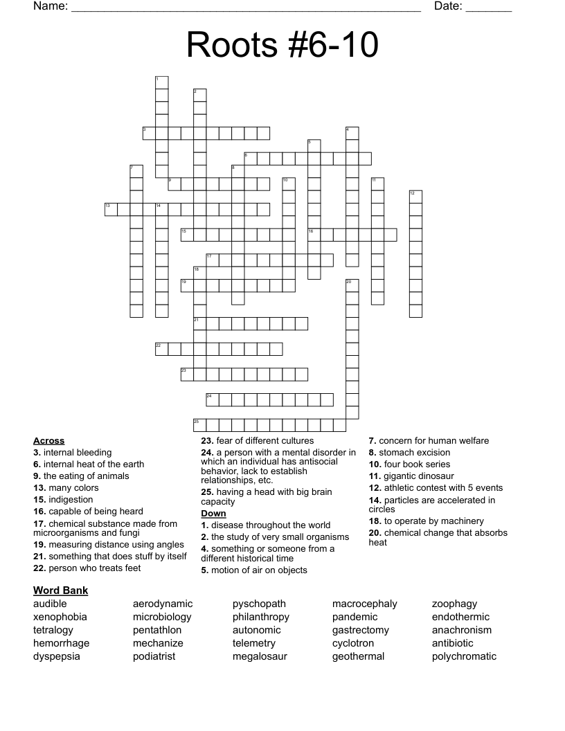 Roots #6-10  Crossword