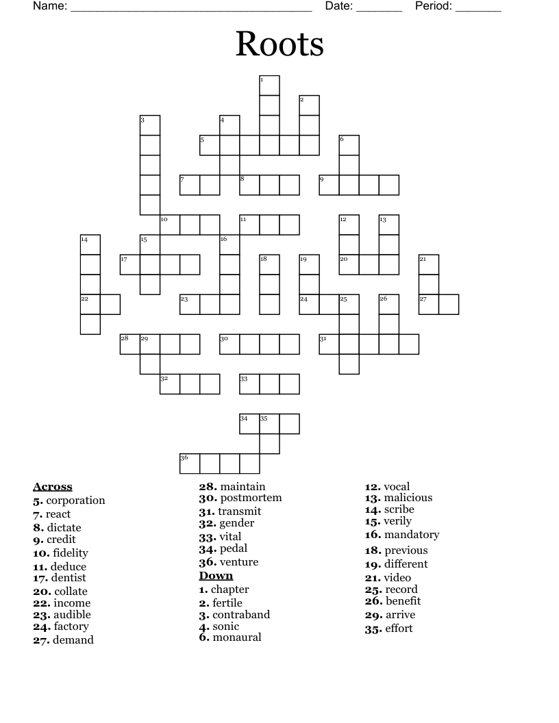 Roots Crossword