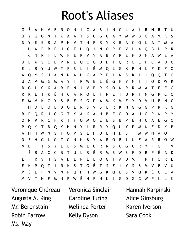 Root's Aliases Word Search