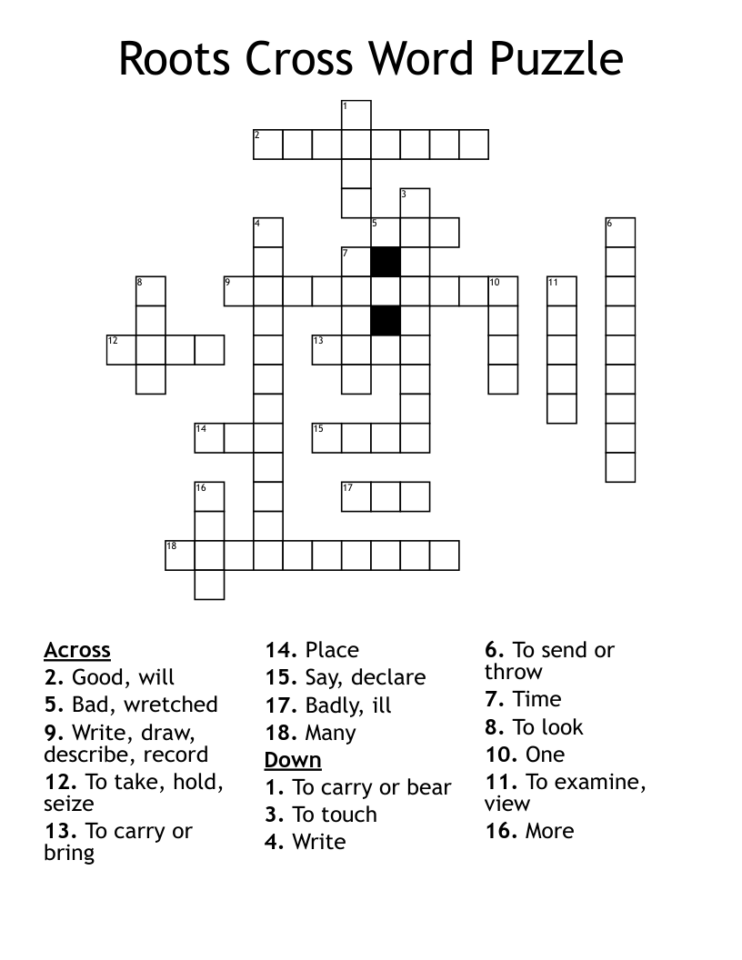 Roots Cross Word Puzzle