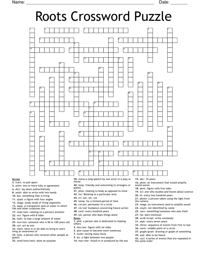 Roots Crossword Puzzle