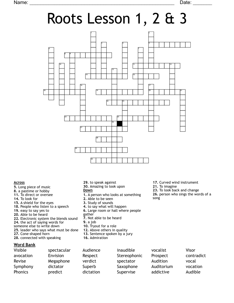 Roots Lesson 1, 2 & 3 Crossword