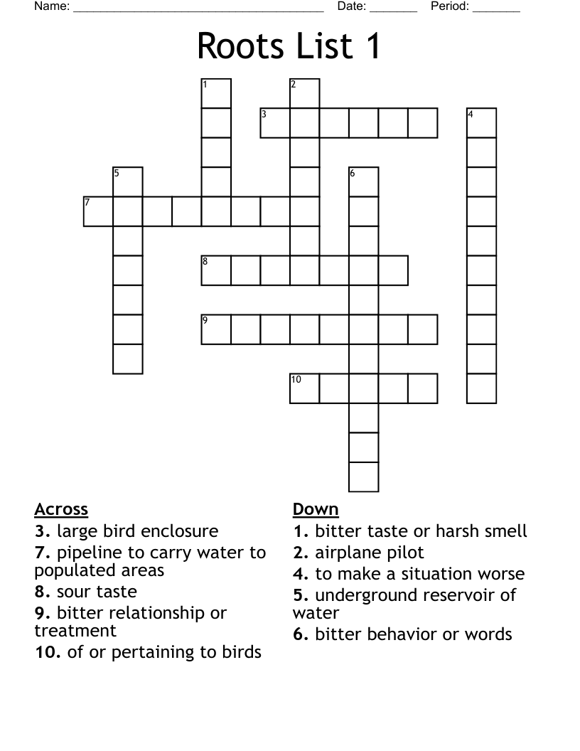 Roots List 1 Crossword