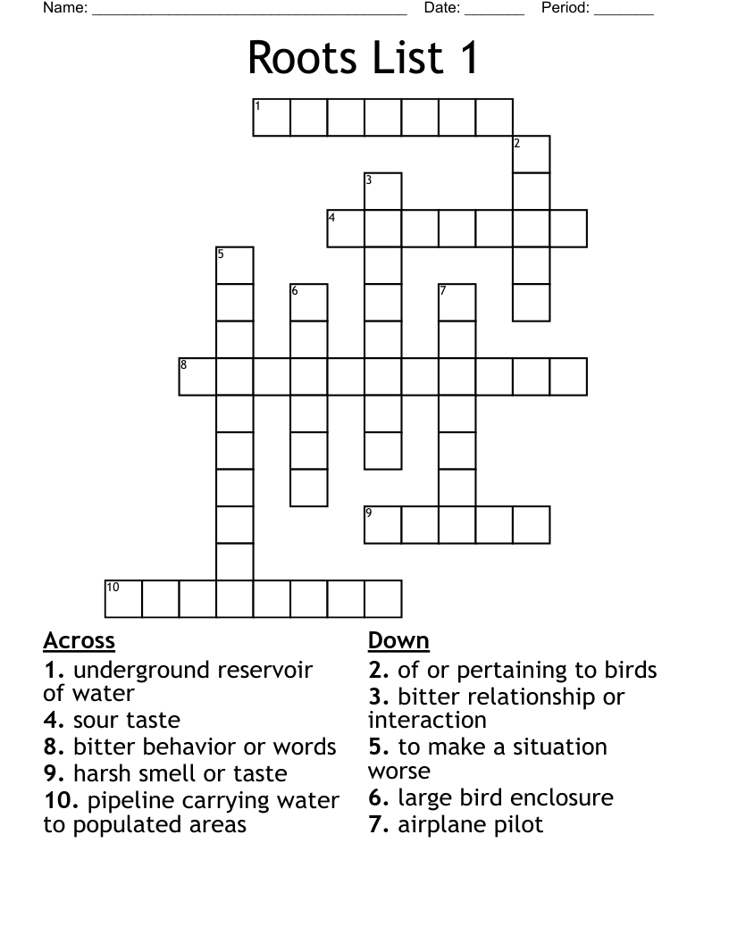 Roots List 1 Crossword