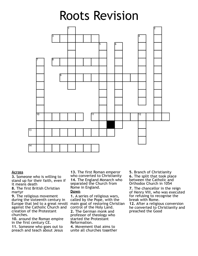 Roots Revision Crossword