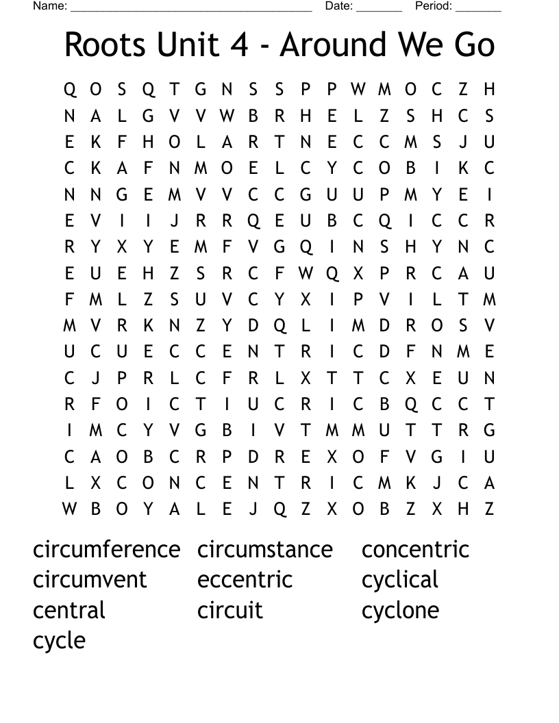 Roots Unit 4 - Around We Go  Word Search