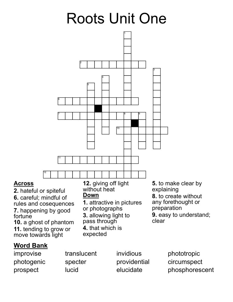Roots Unit One  Crossword