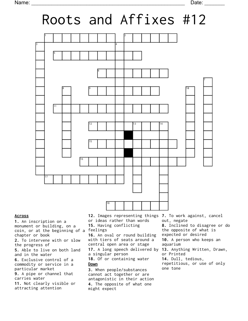 Roots and Affixes #12 Crossword