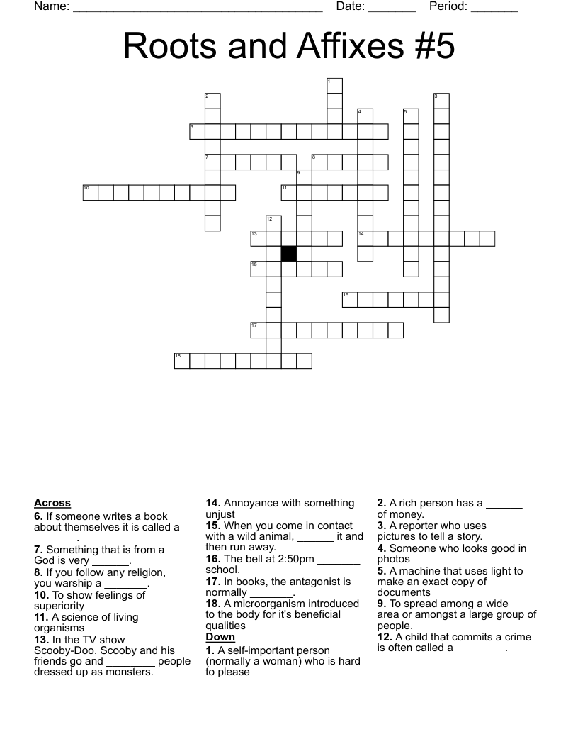 Roots and Affixes #5 Crossword