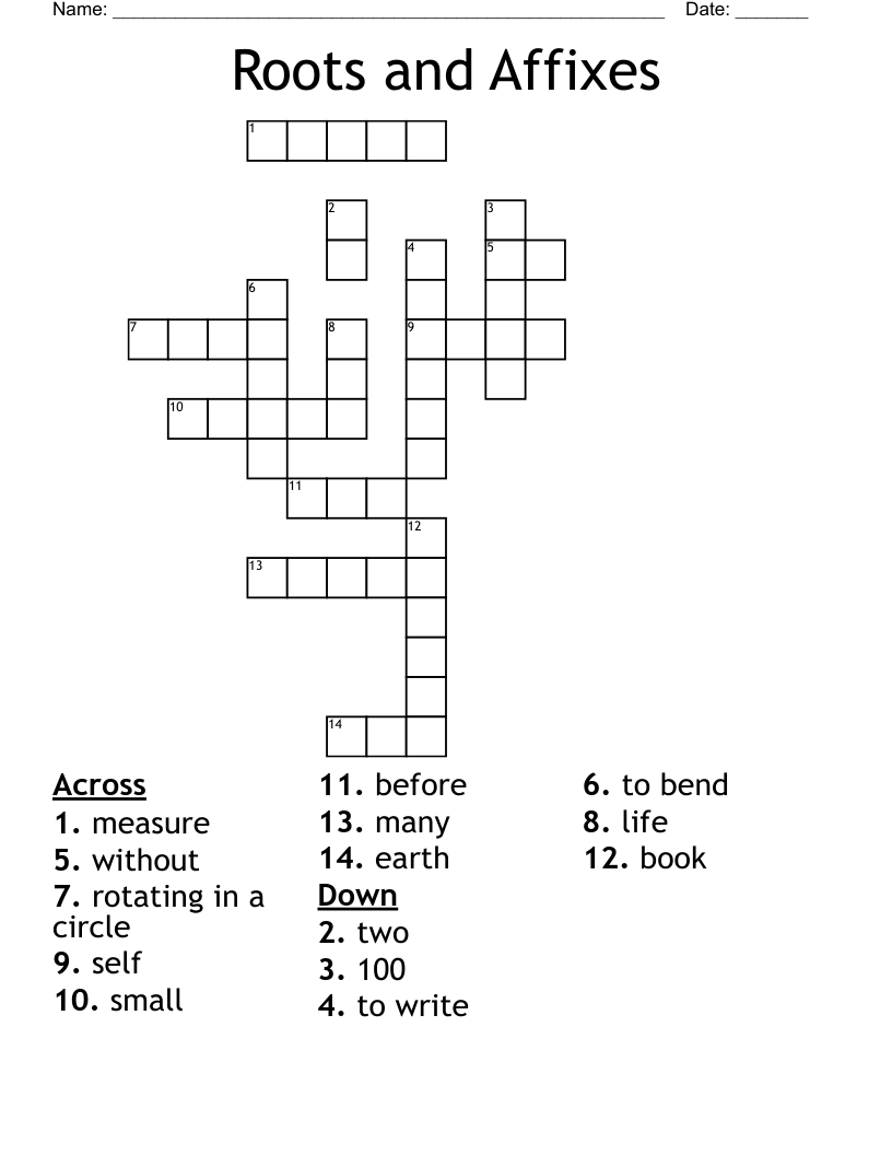 Roots and Affixes Crossword