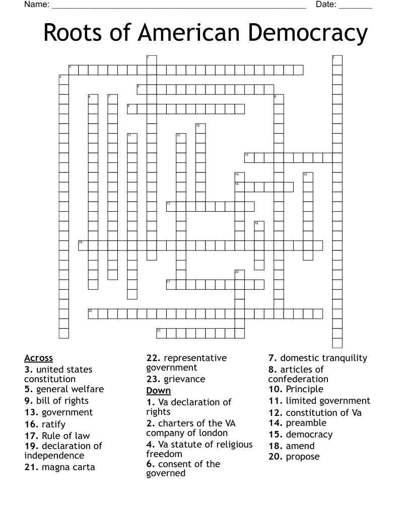 Roots of American Democracy Crossword