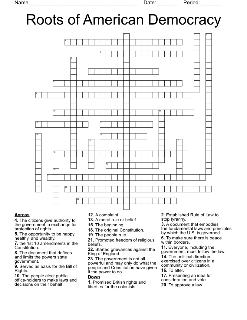 Roots of American Democracy Crossword