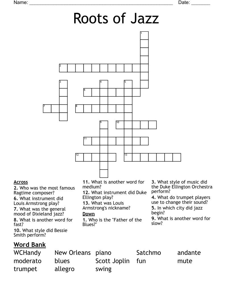 Roots of Jazz Crossword