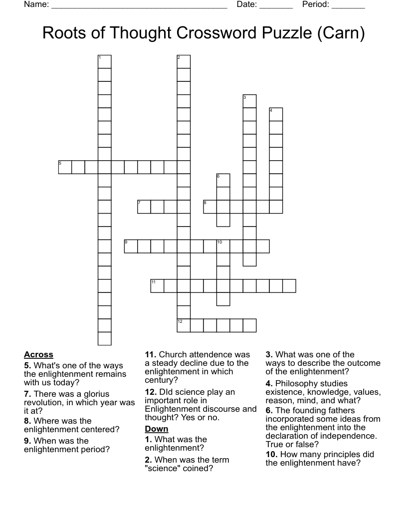 Roots of Thought Crossword Puzzle (Carn)