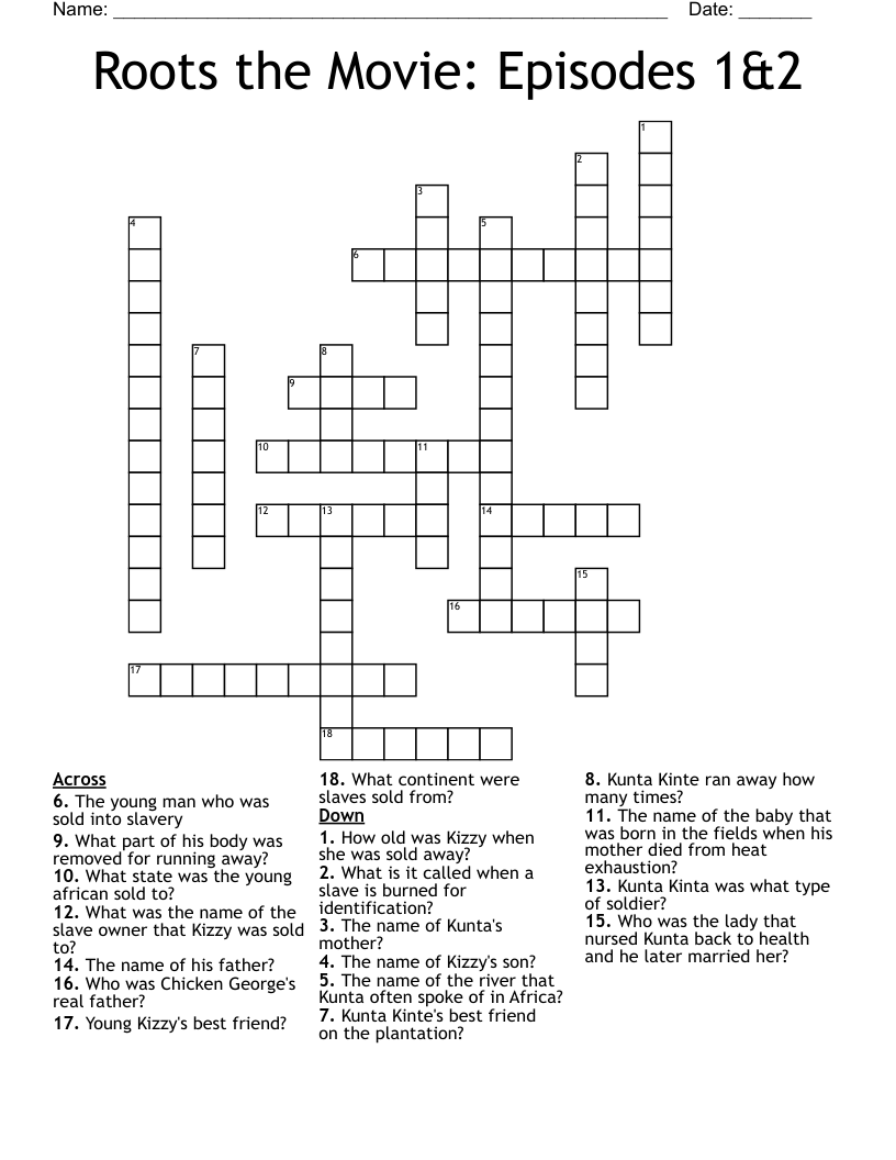 Roots the Movie: Episodes 1&2 Crossword