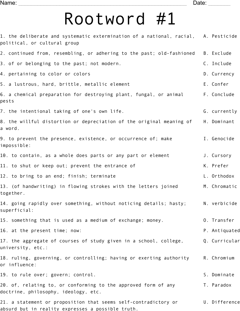 Rootword #1 Worksheet