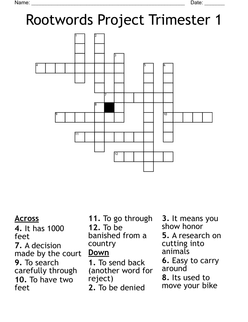 Rootwords Project Trimester 1 Crossword