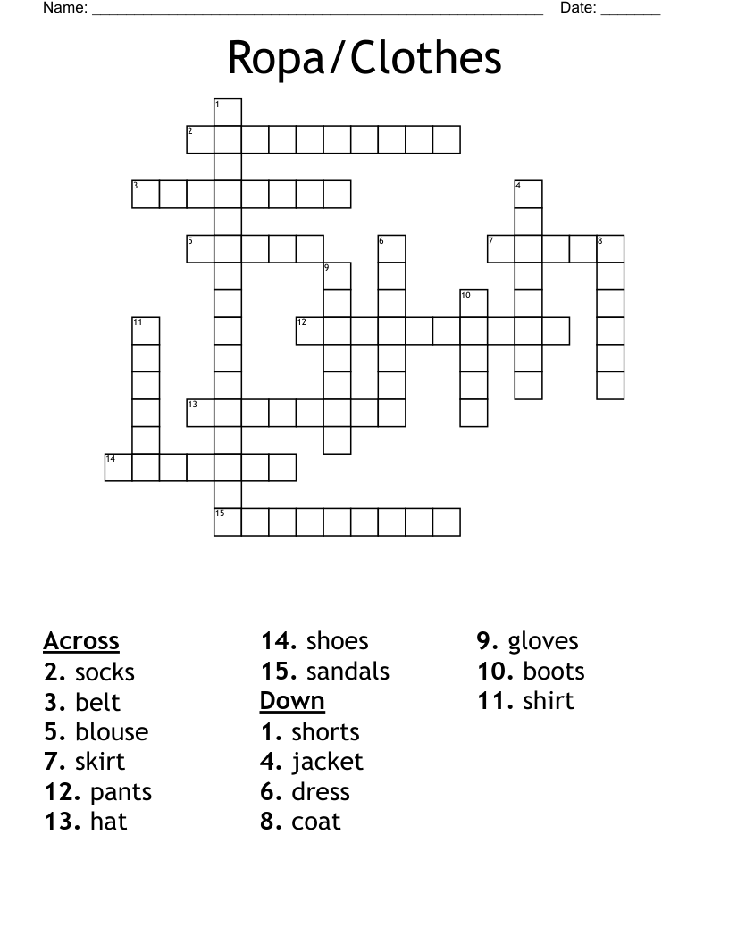 Ropa/Clothes Crossword