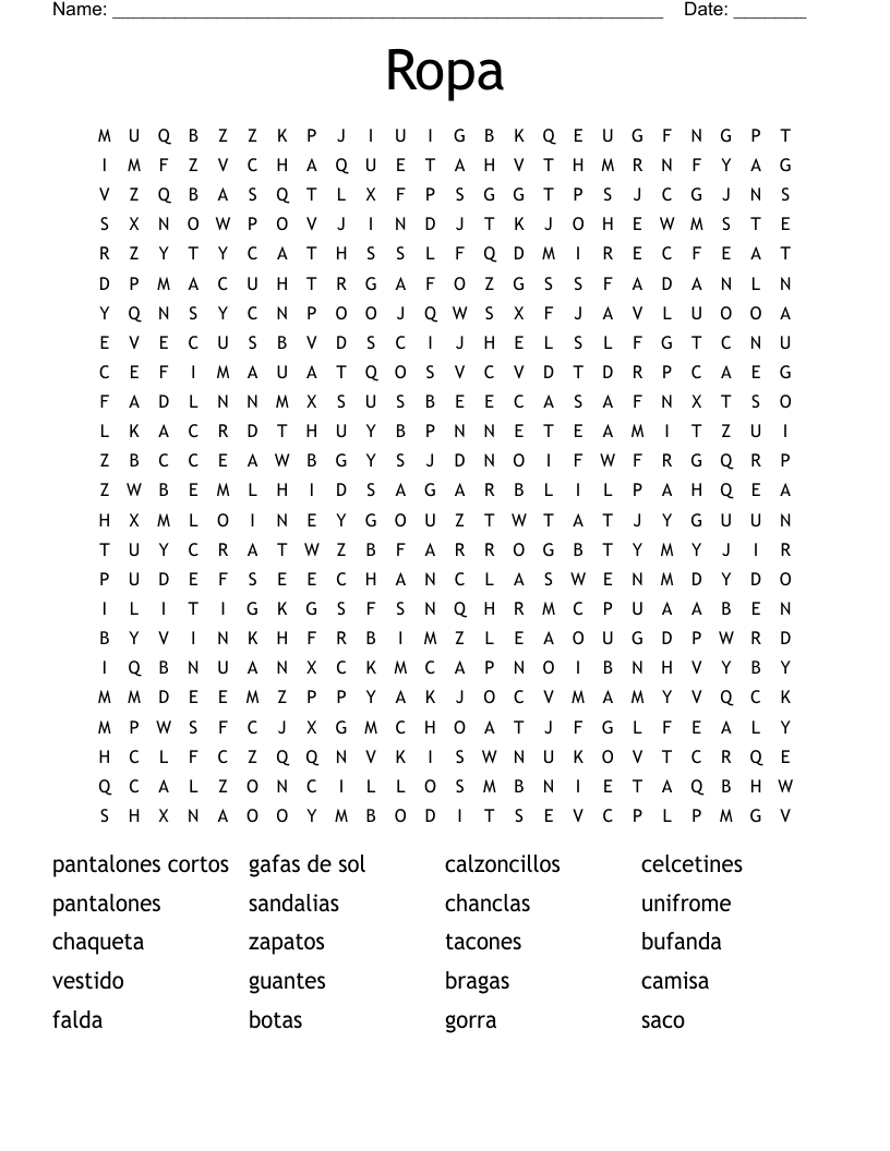 Ropa Word Search