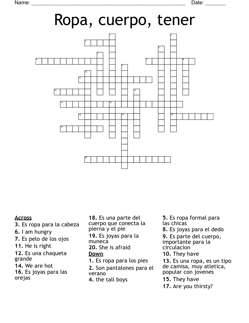 Ropa, cuerpo, tener Crossword