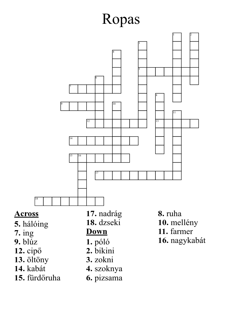 Ropas Crossword