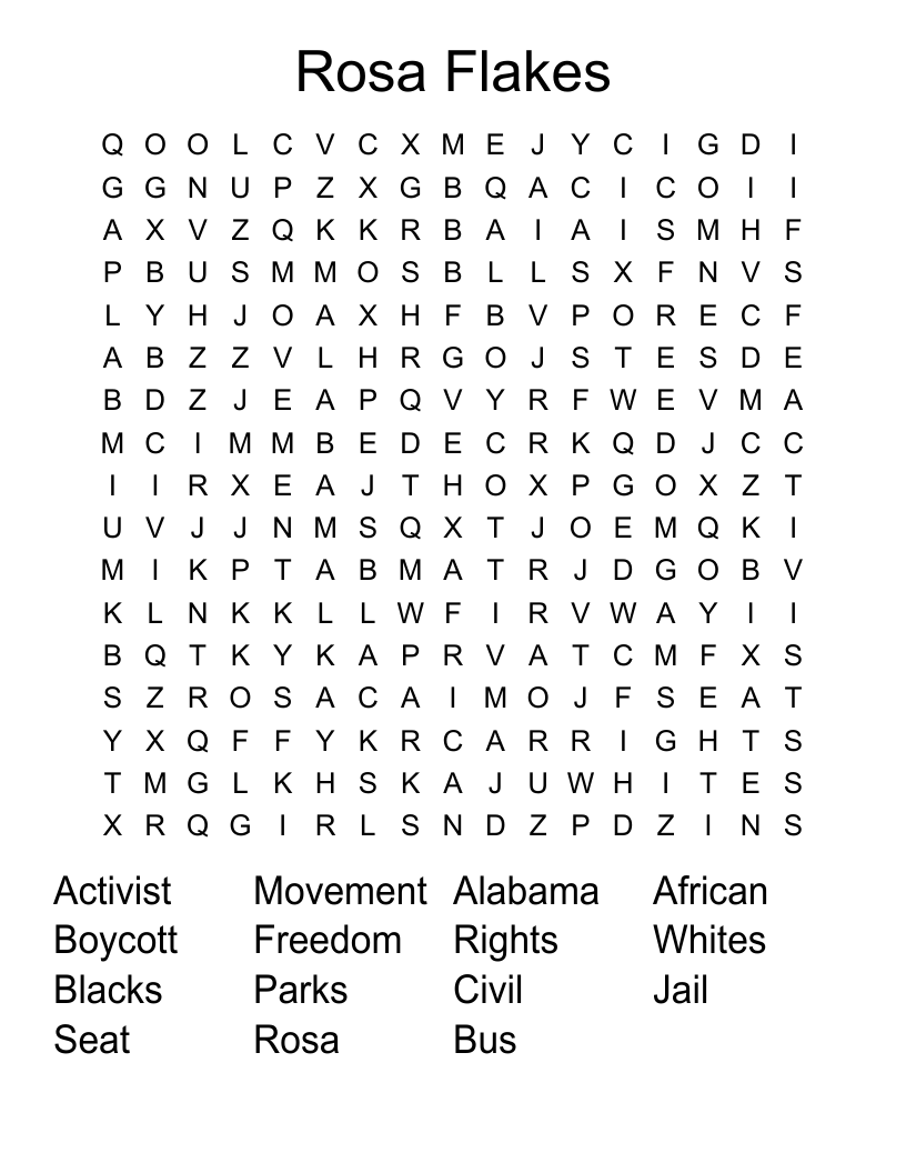 Rosa Flakes Word Search