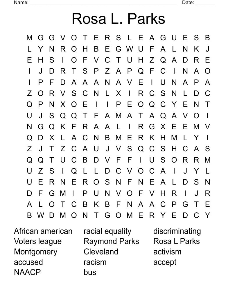 Rosa L. Parks Word Search