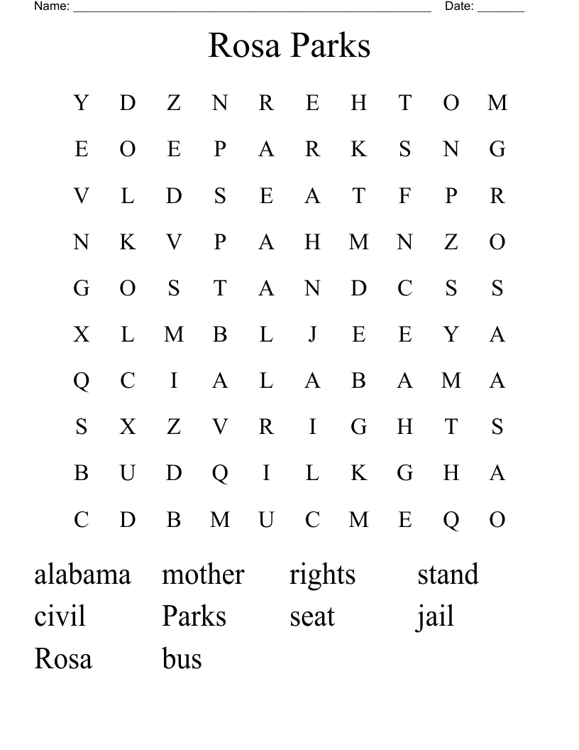 Rosa Parks Word Search