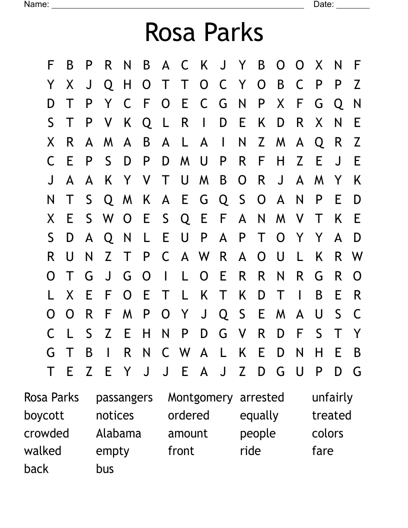 Rosa Parks Word Search
