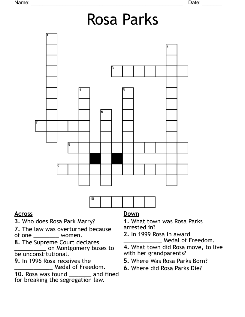Rosa Parks Crossword