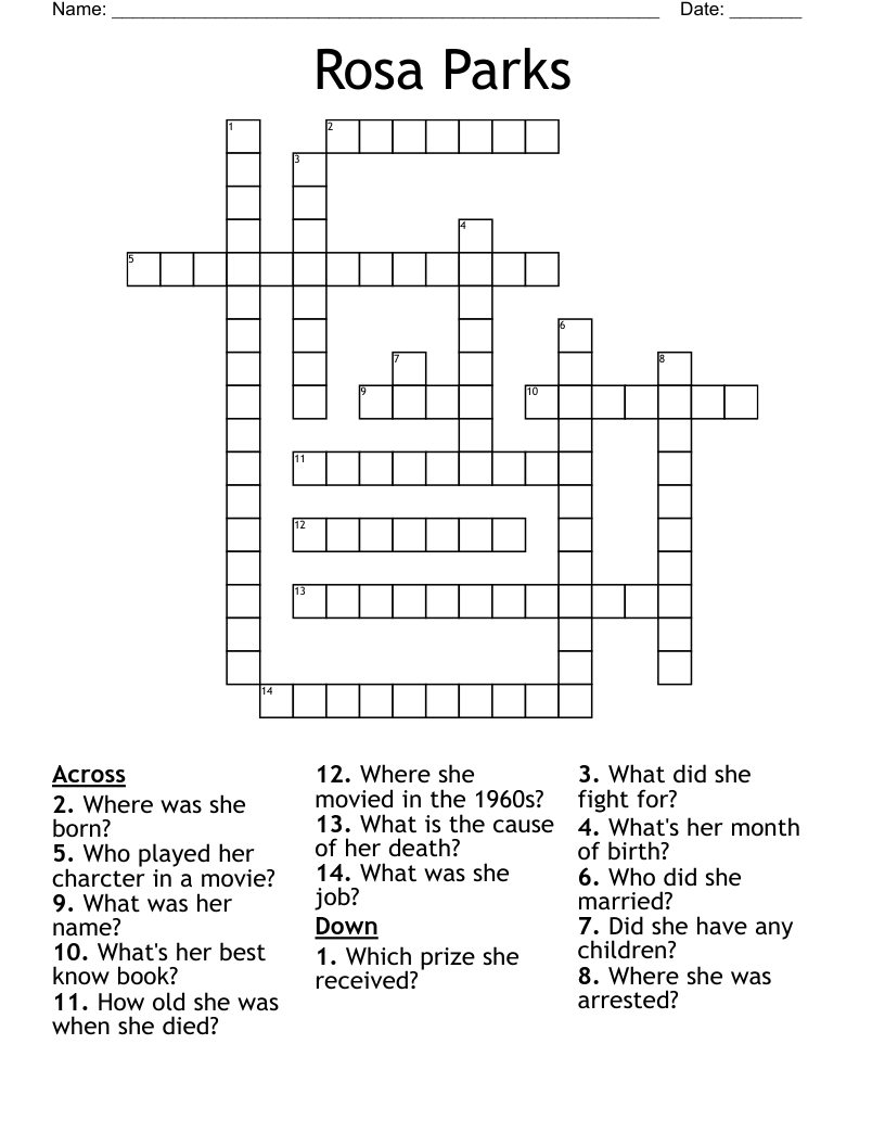 Rosa Parks Crossword