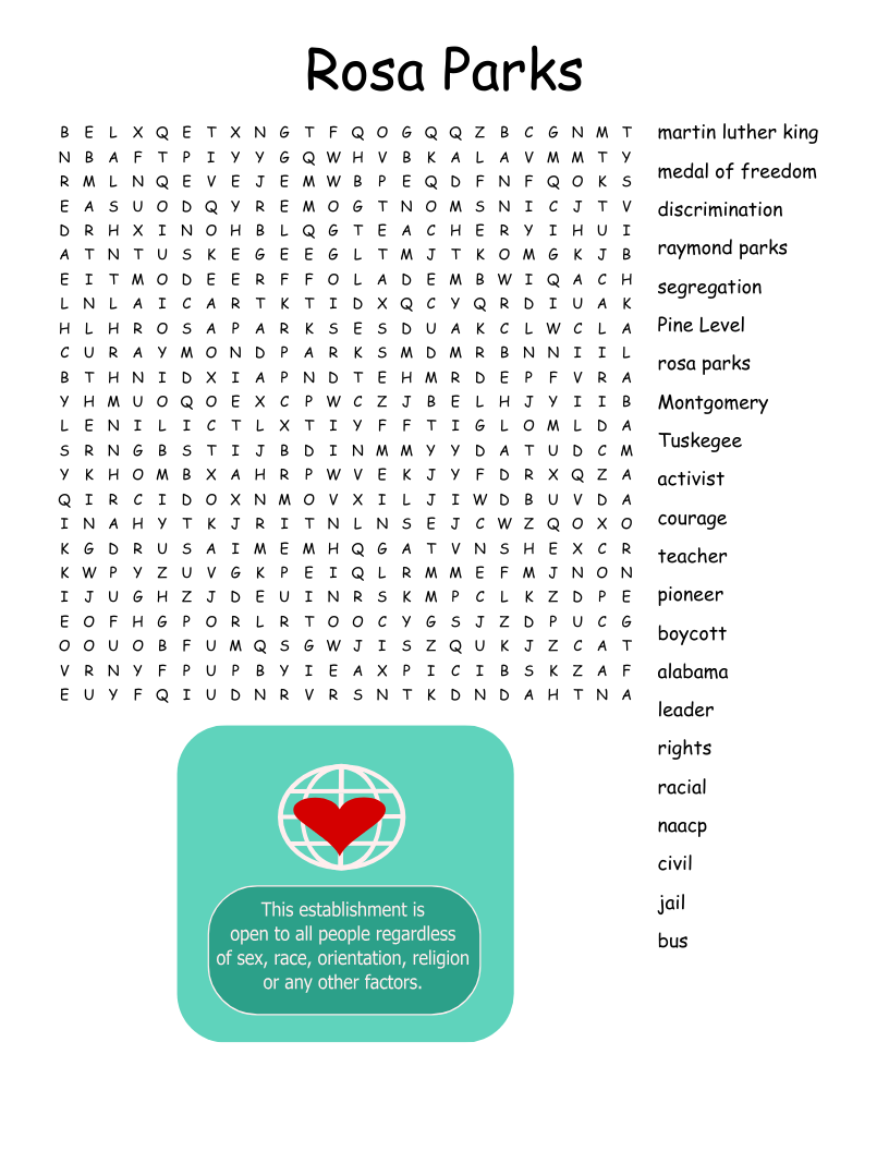 Rosa Parks Word Search