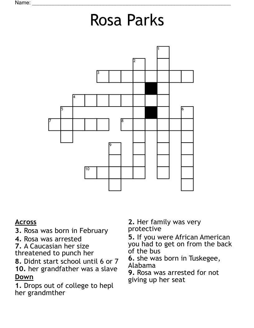 Rosa Parks Crossword