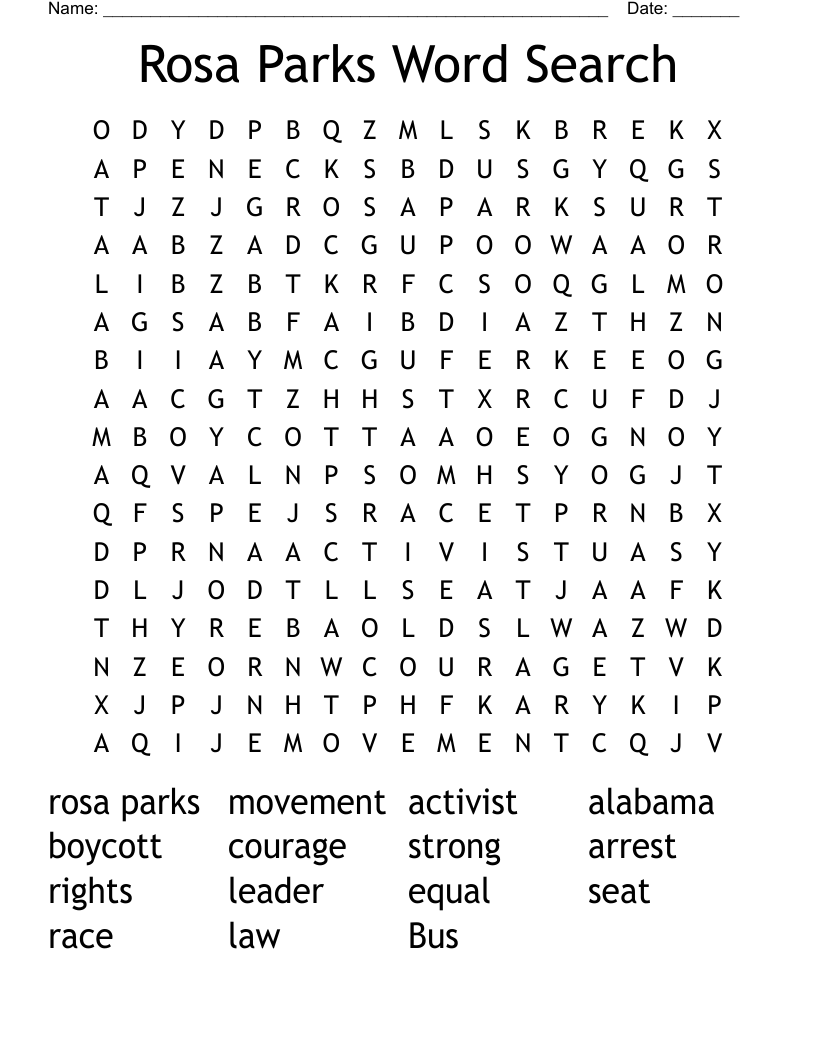Rosa Parks Word Search