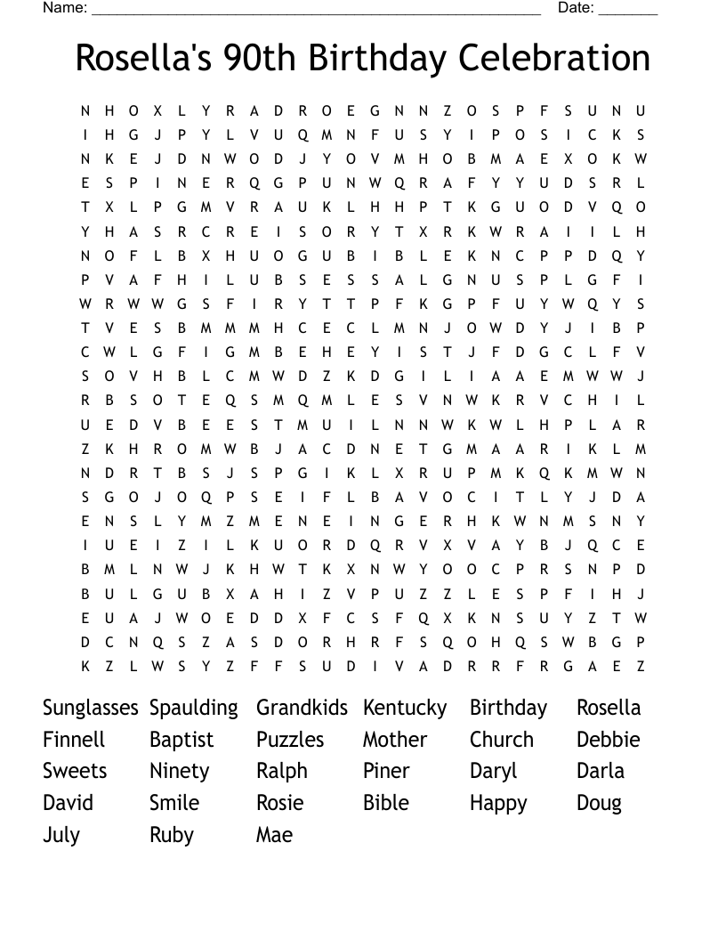 Rosella's 90th Birthday Celebration Word Search