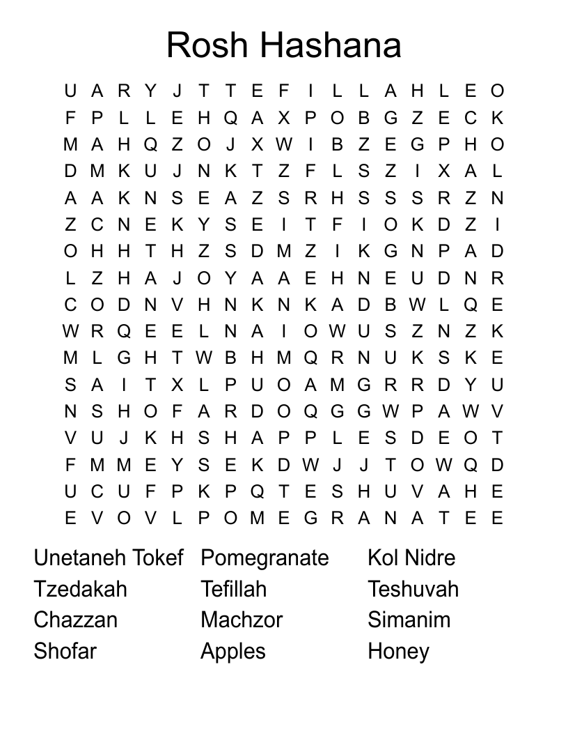 Rosh Hashana Word Search