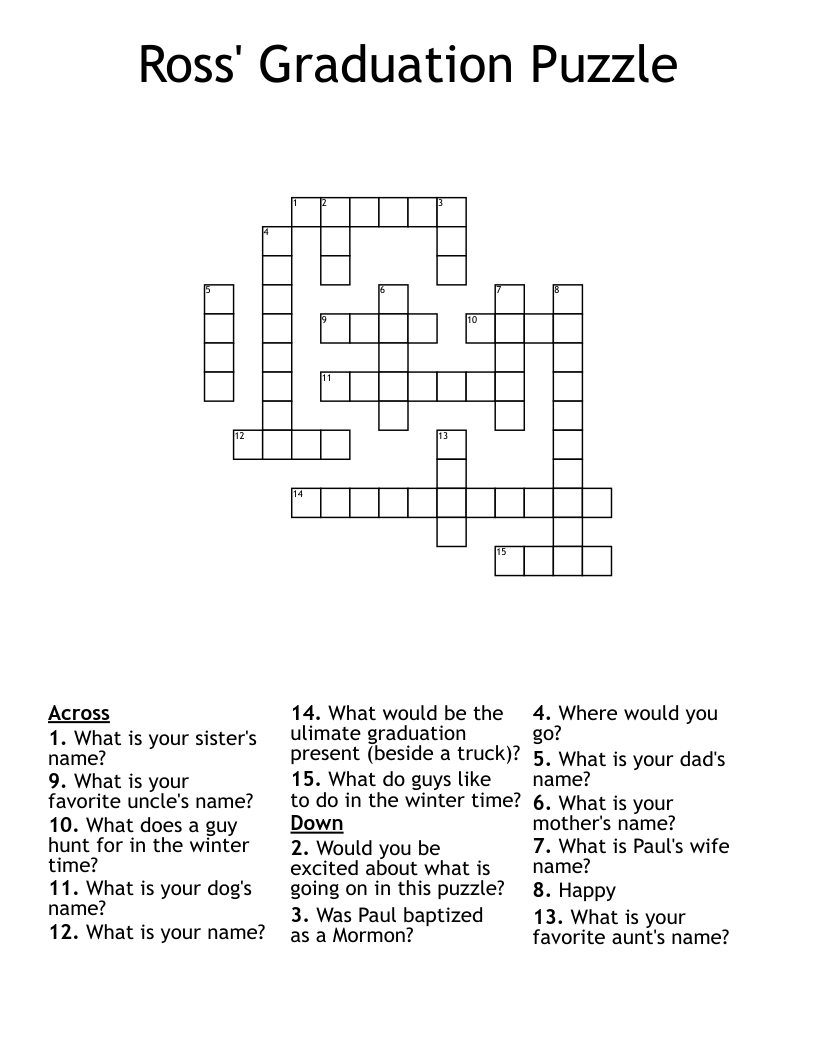 Ross' Graduation Puzzle Crossword