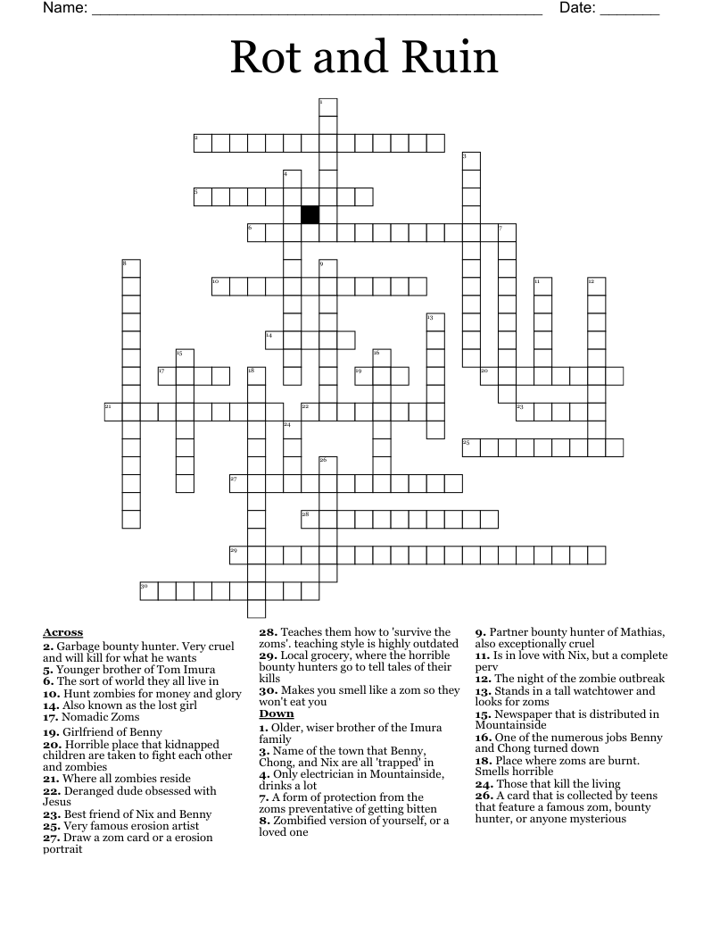 Rot and Ruin Crossword