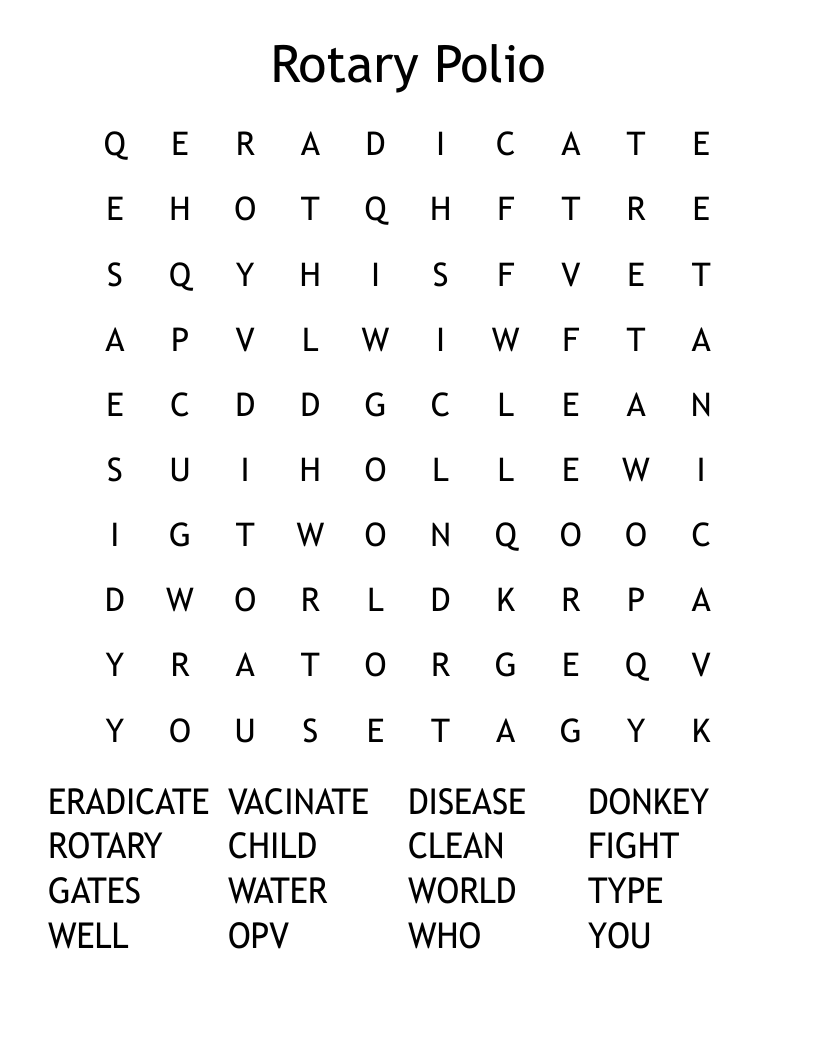 Rotary Polio Word Search