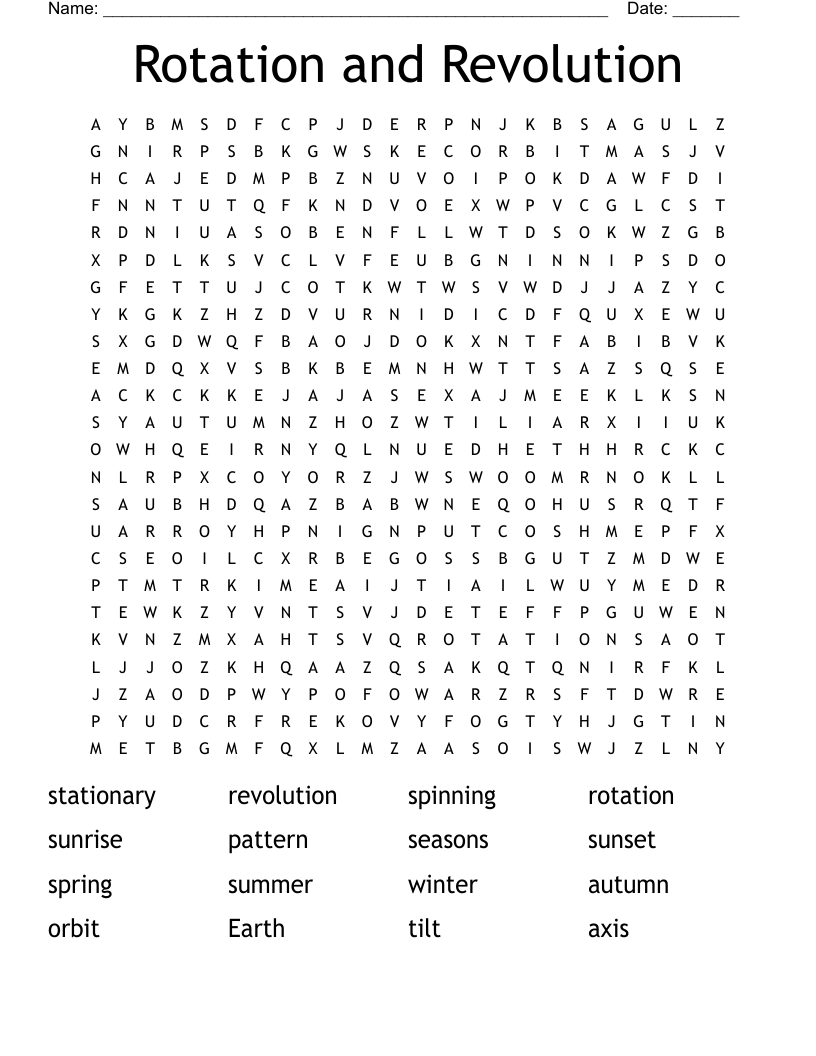 Rotation and Revolution Word Search