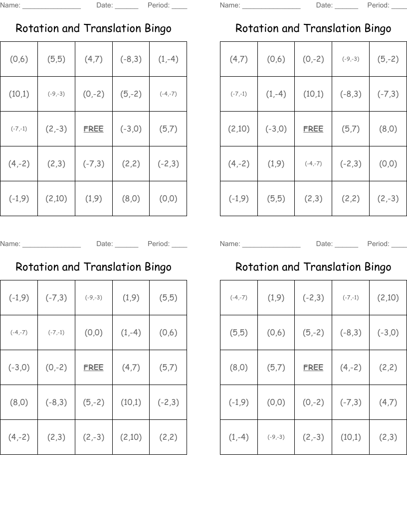 Rotation and Translation Bingo