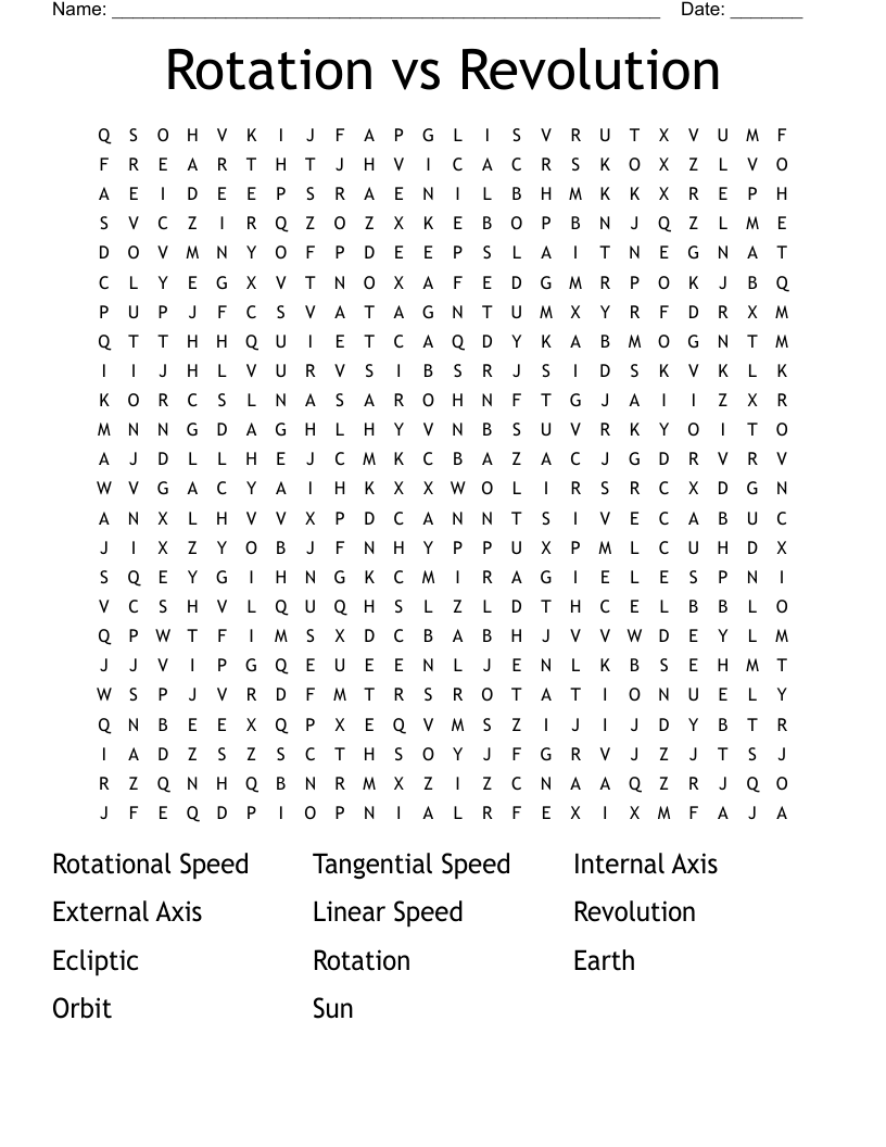 Rotation vs Revolution Word Search