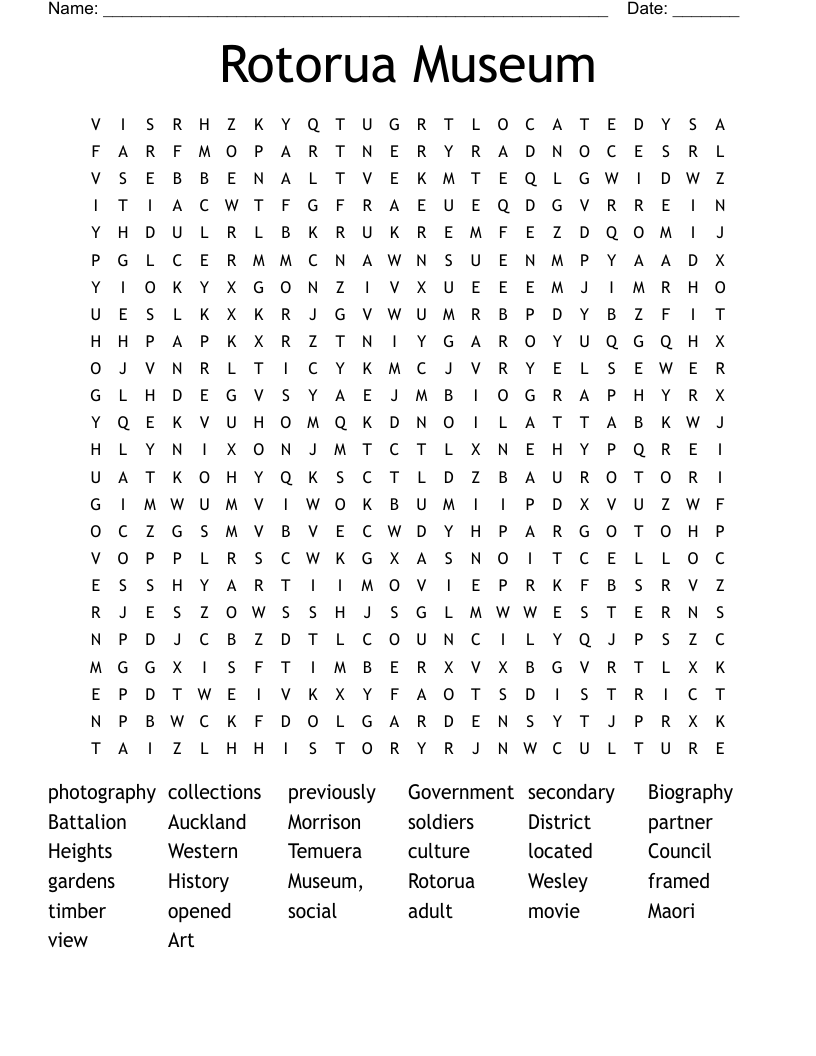 Rotorua Museum Word Search