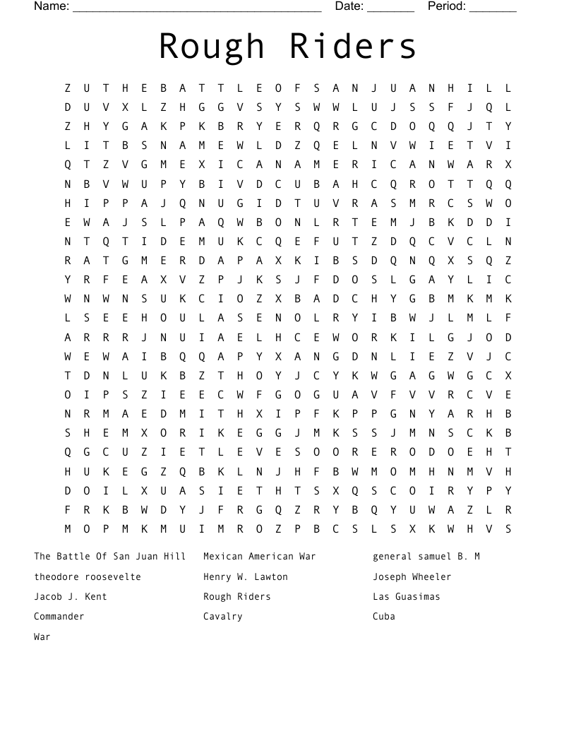 Rough Riders Word Search