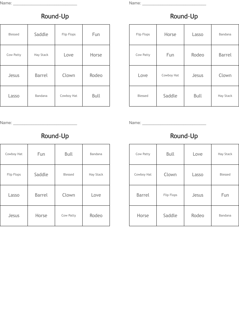 Round-Up Bingo Cards