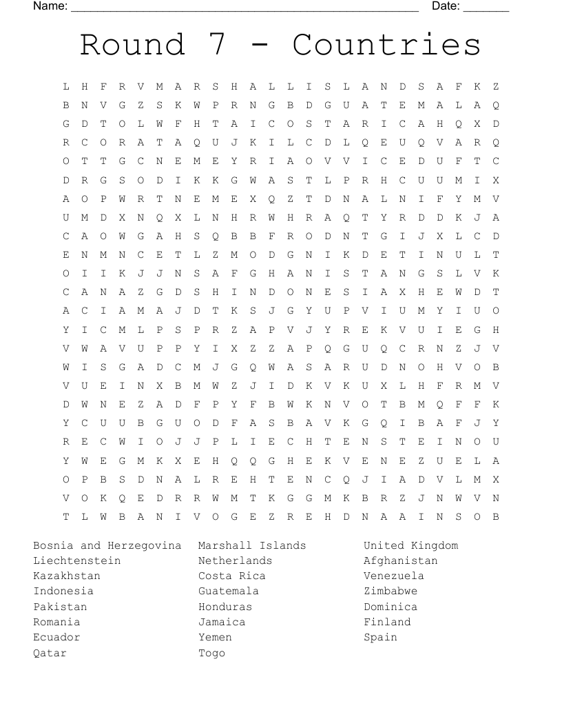 Round 7 - Countries Word Search