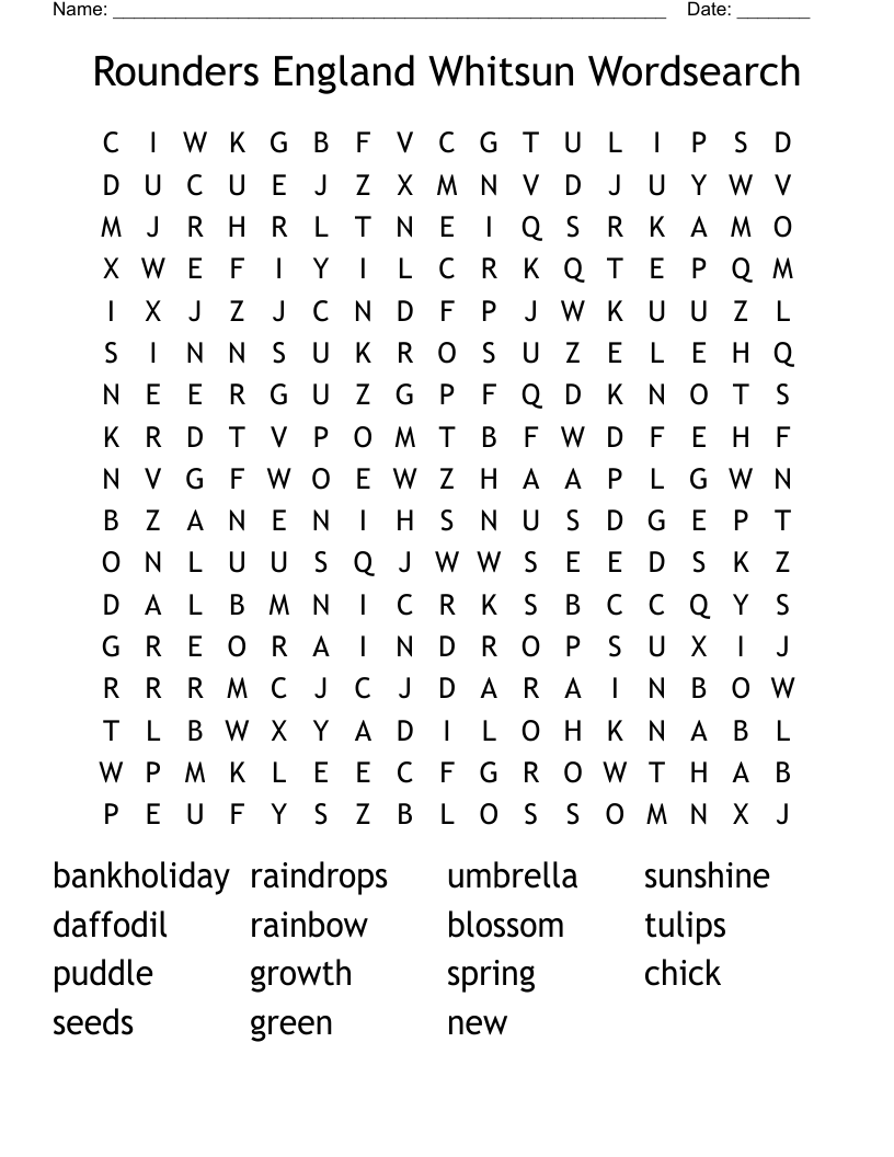 Rounders England Whitsun Wordsearch