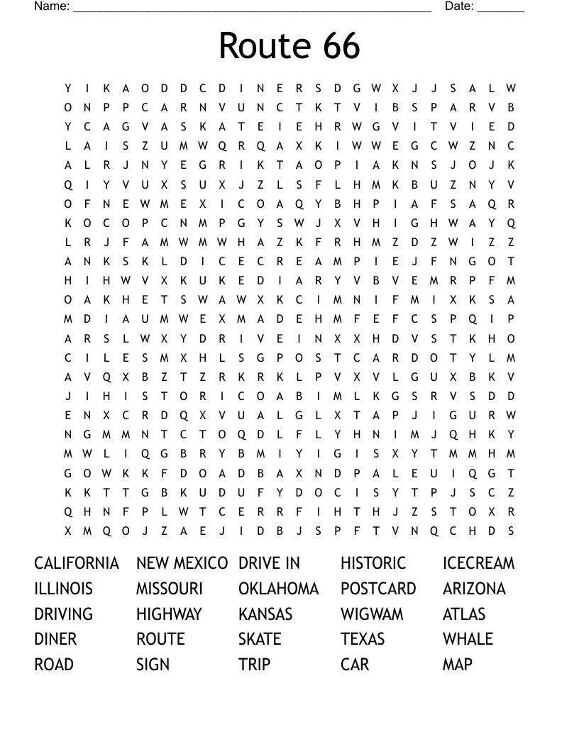 Route 66 Word Search