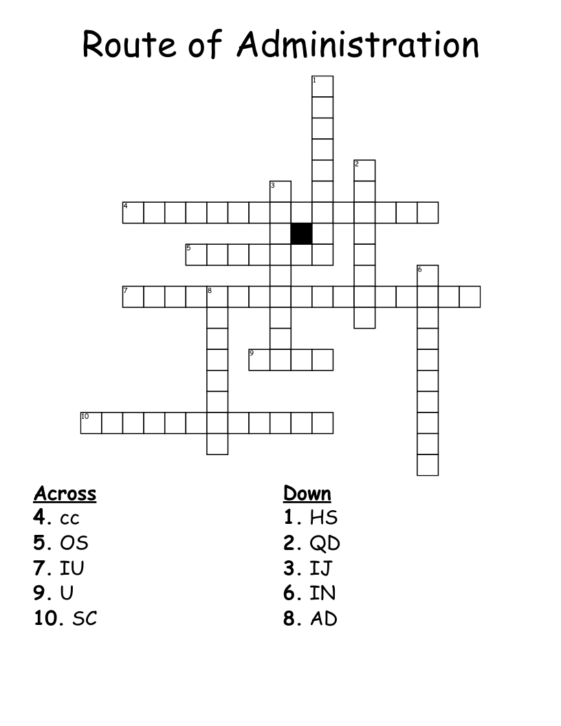Route of Administration Crossword