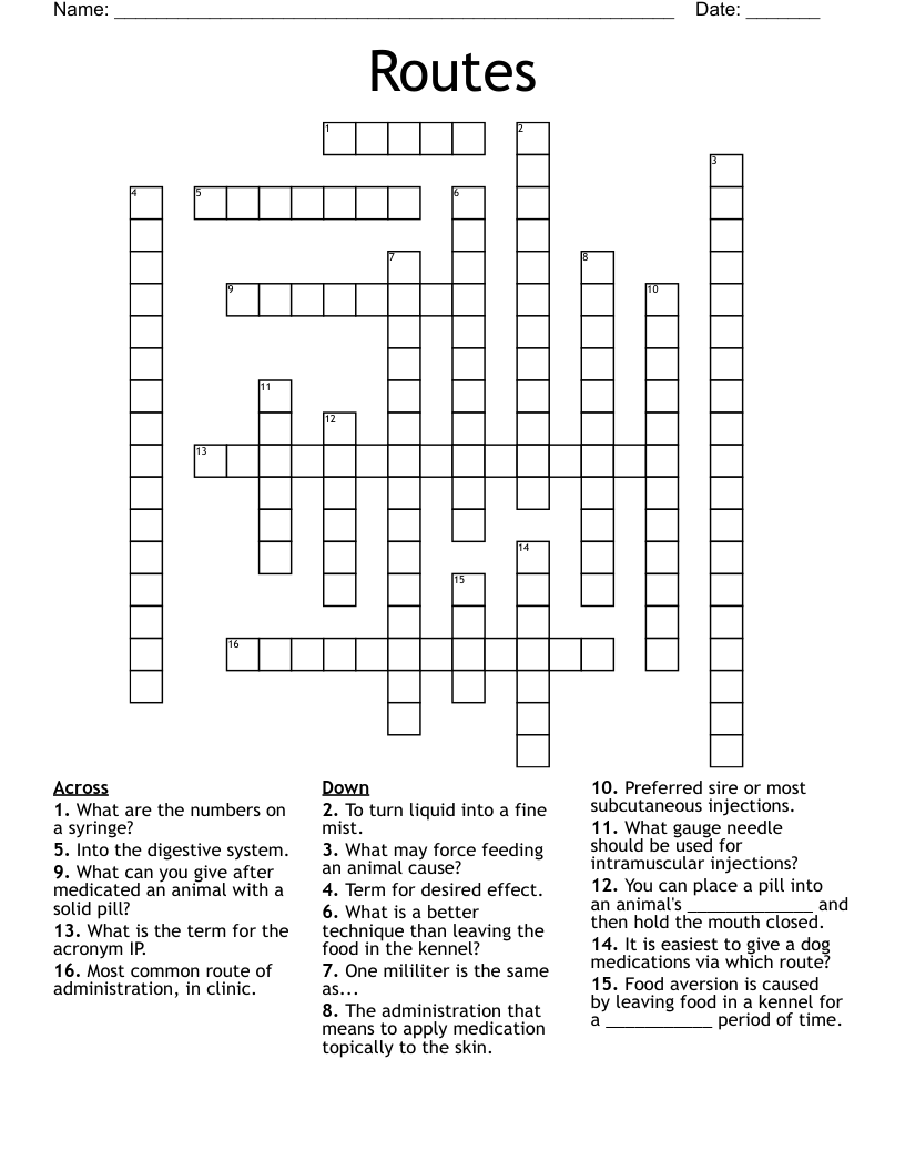 Routes Crossword